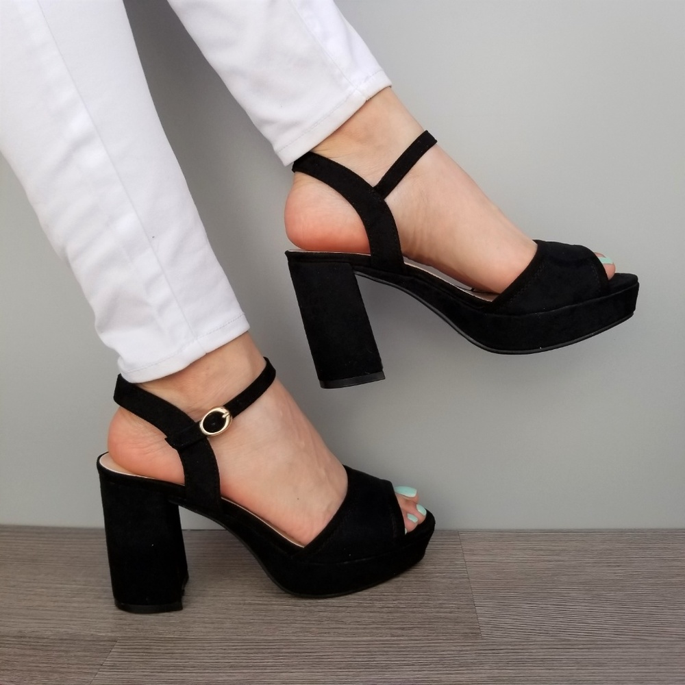 Open Toe  Suede Platform Heel Sandals-F - Picture 7 of 8
